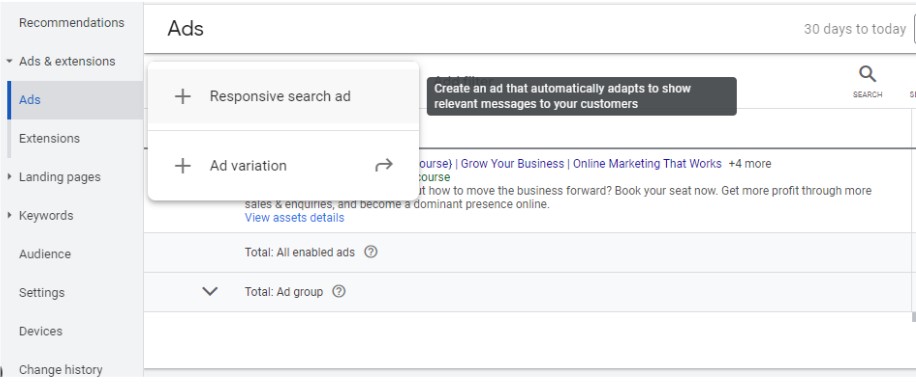 Responsive Search Ads Click Return