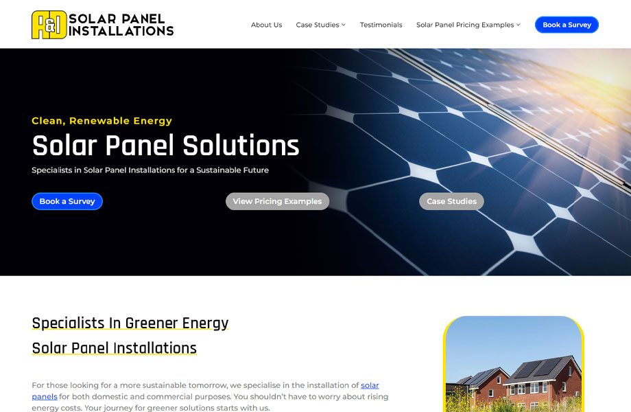A&D Solar approached Click Return as a prominent solar panel installation company seeking to revamp its online presence. The primary objectives were to build a whole new website and, therefore, increase website traffic and improve bookings for their services, including domestic and commercial solar panel installations.