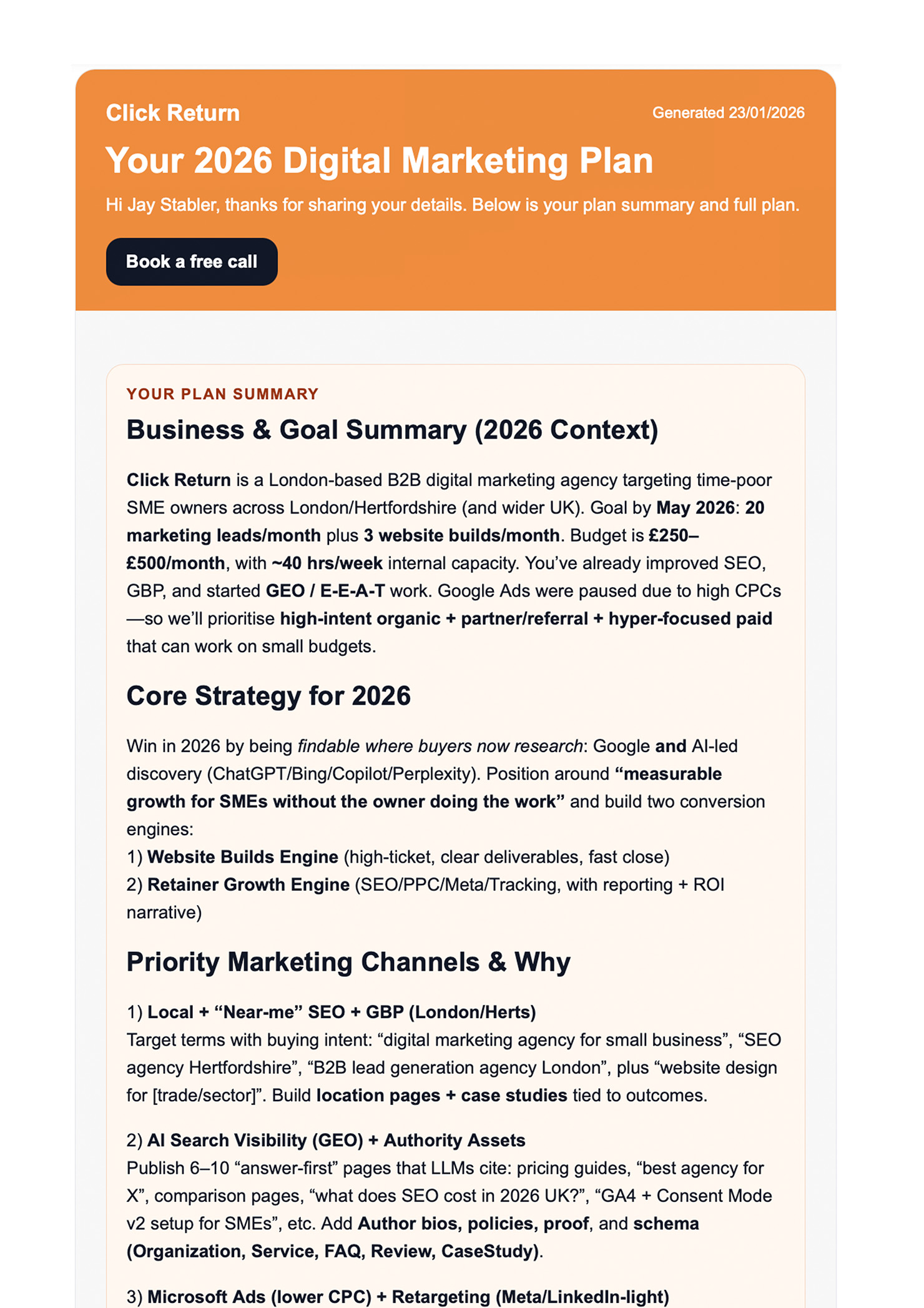 AI generated marketing plan