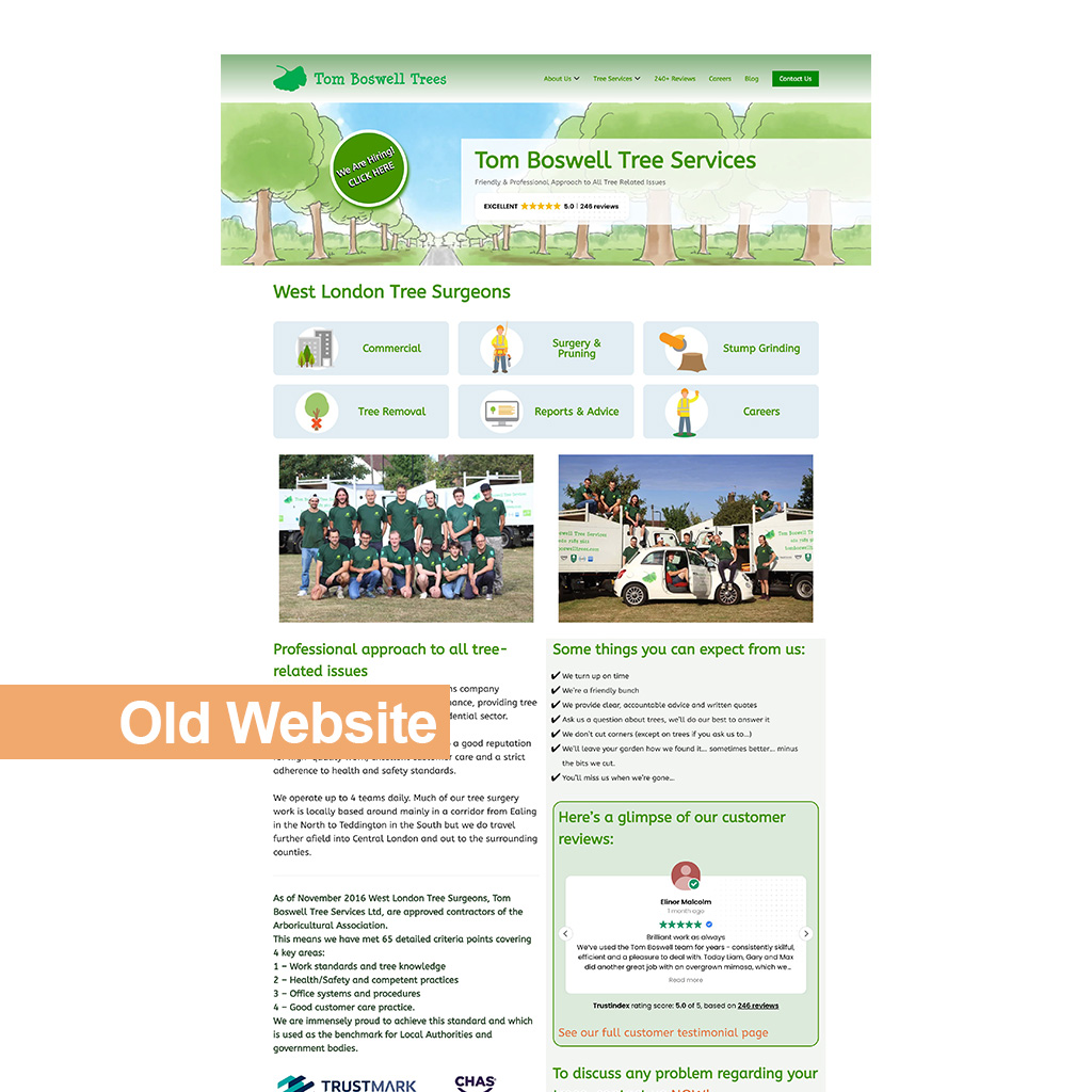 tom boswell trees old website design graphic