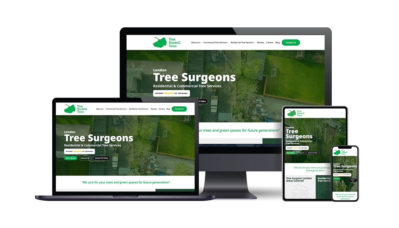 tom boswell trees new website responsive design graphic