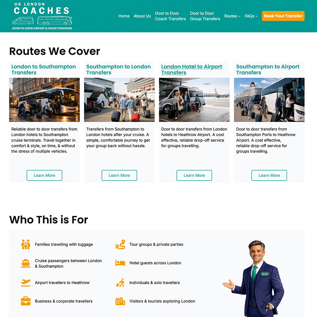 UK London Coach transfer routes page