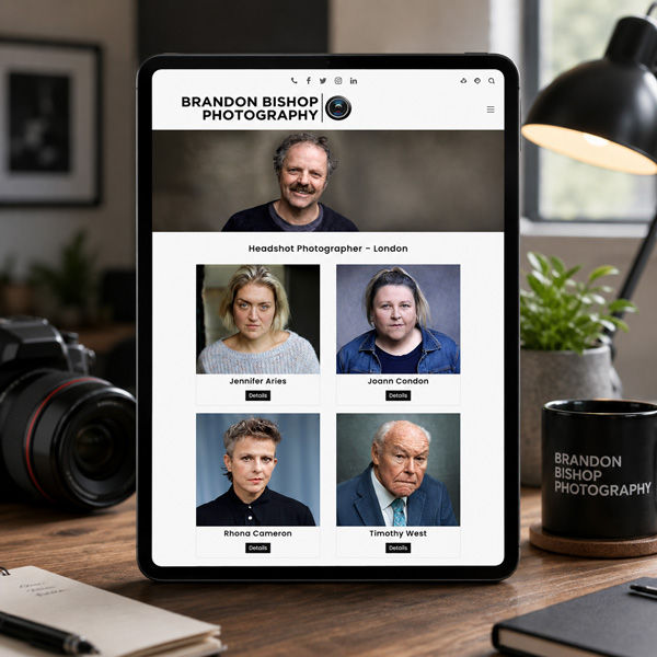 Brandon Bishop photography website displayed on tablet